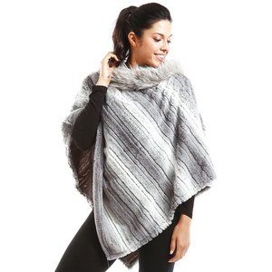 LOF Faux Fur Soft Striped Warm Winter Poncho